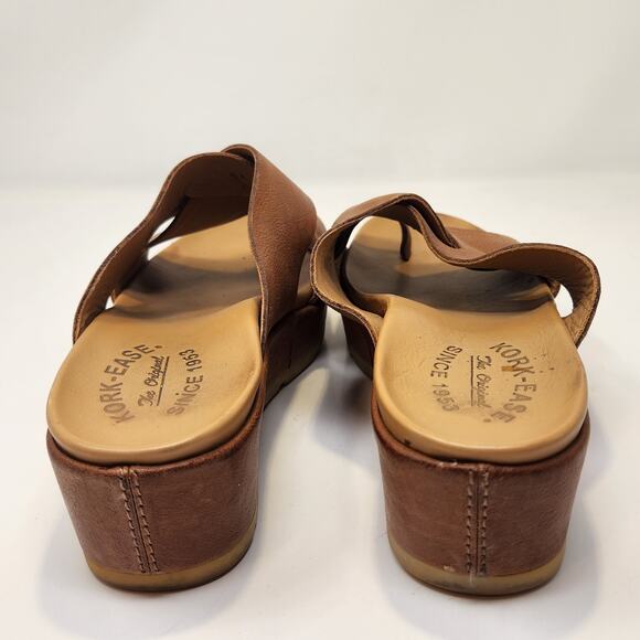Kork Ease Baja Sport Brown Leather Wedge Sandal Women Size 8M Slip On Toe Loop - Picture 6 of 8